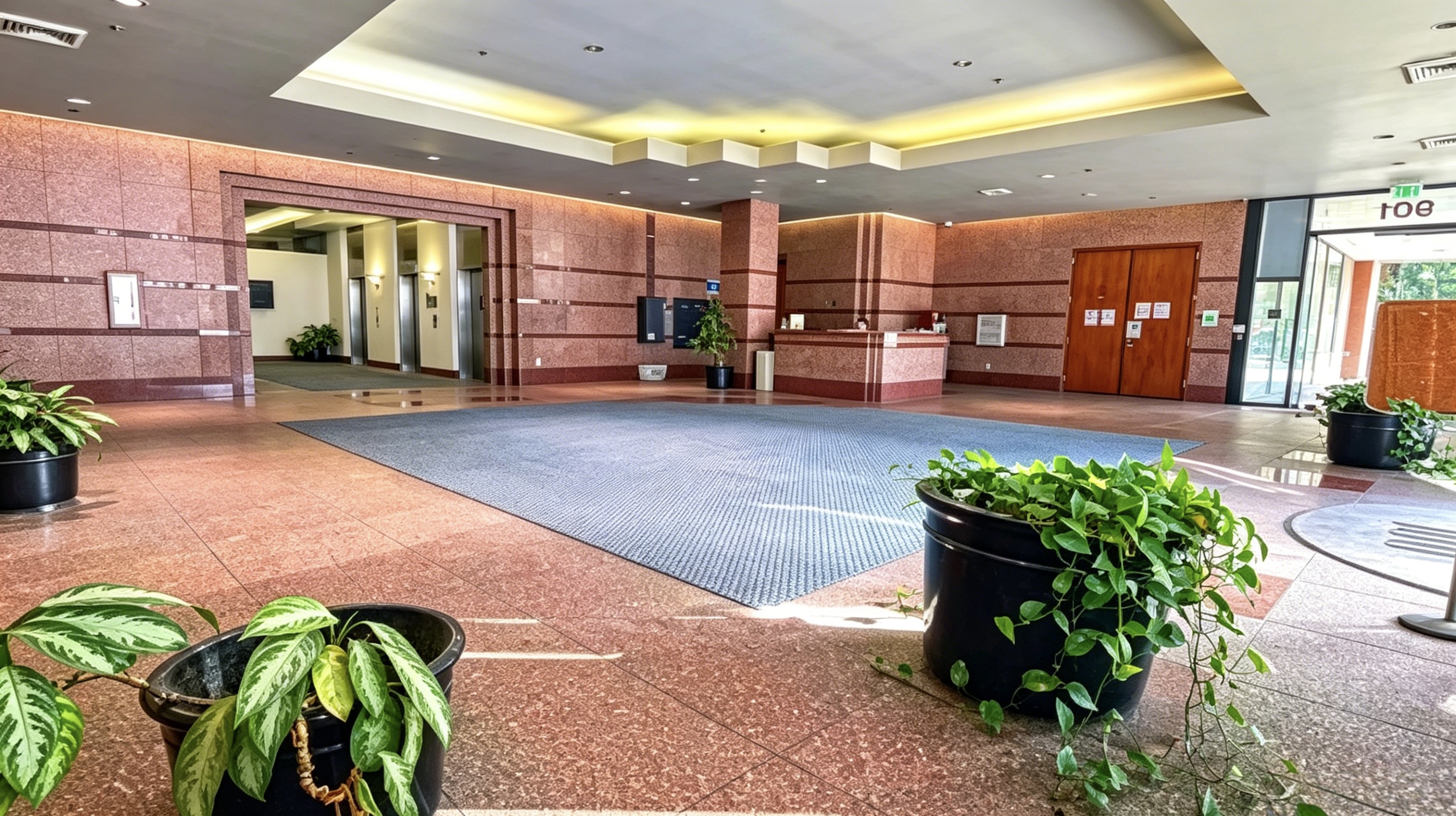 Office main lobby with reception and elevator access